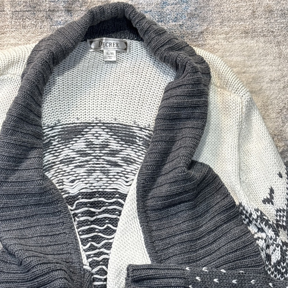 Decree Women's Open Front Cardigan‎ Sweater Gray White Size XL